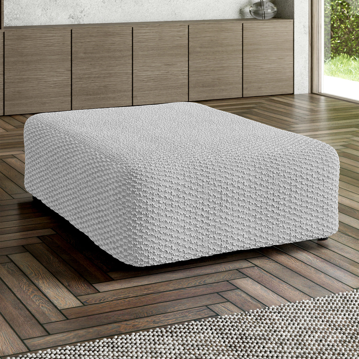 Ottoman Slipcover (Large), Embrace Collection – Light Grey, interior view 1 | Light Grey