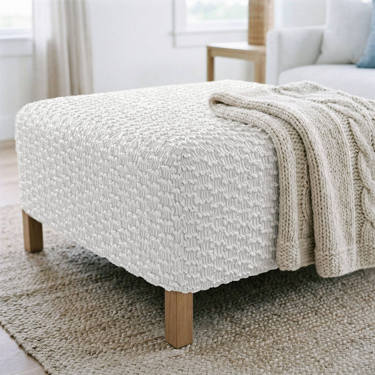 Ottoman Slipcover (Medium), Embrace Collection – Crisp White, interior view 1 | Crisp White