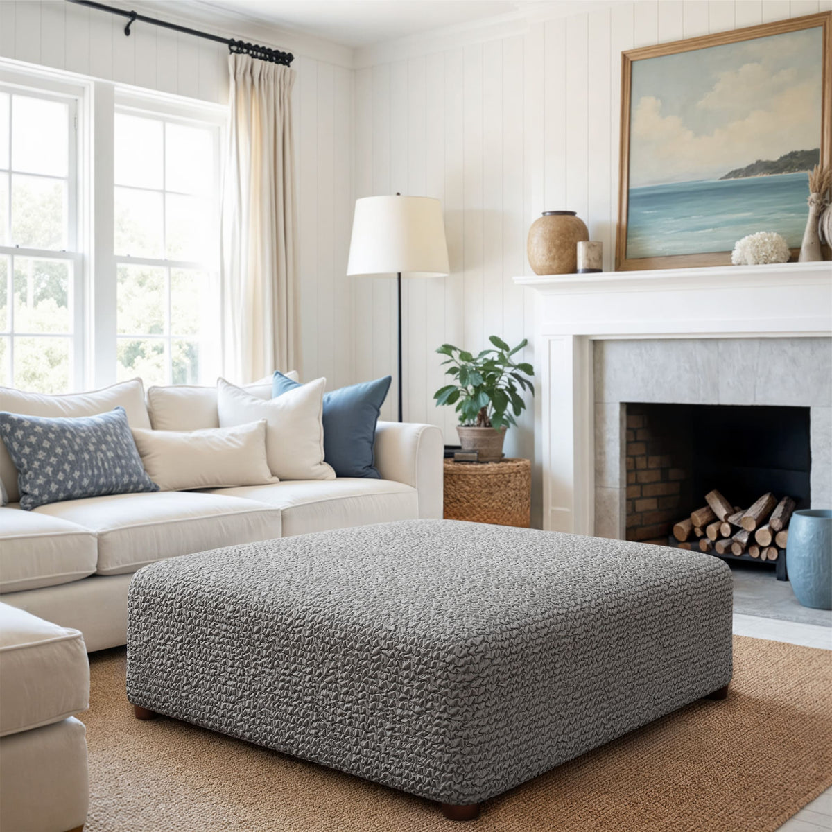 Ottoman Slipcover (Large), Comfort Collection – Ash, interior view 1 | Ash