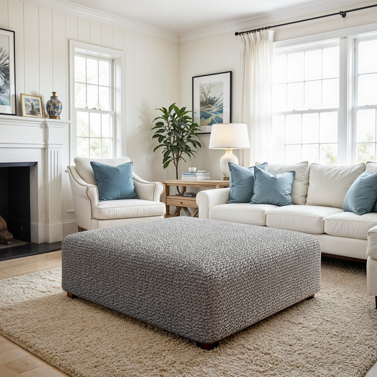 Ottoman Slipcover (Large), Comfort Collection – Ash, interior view 3 | Ash