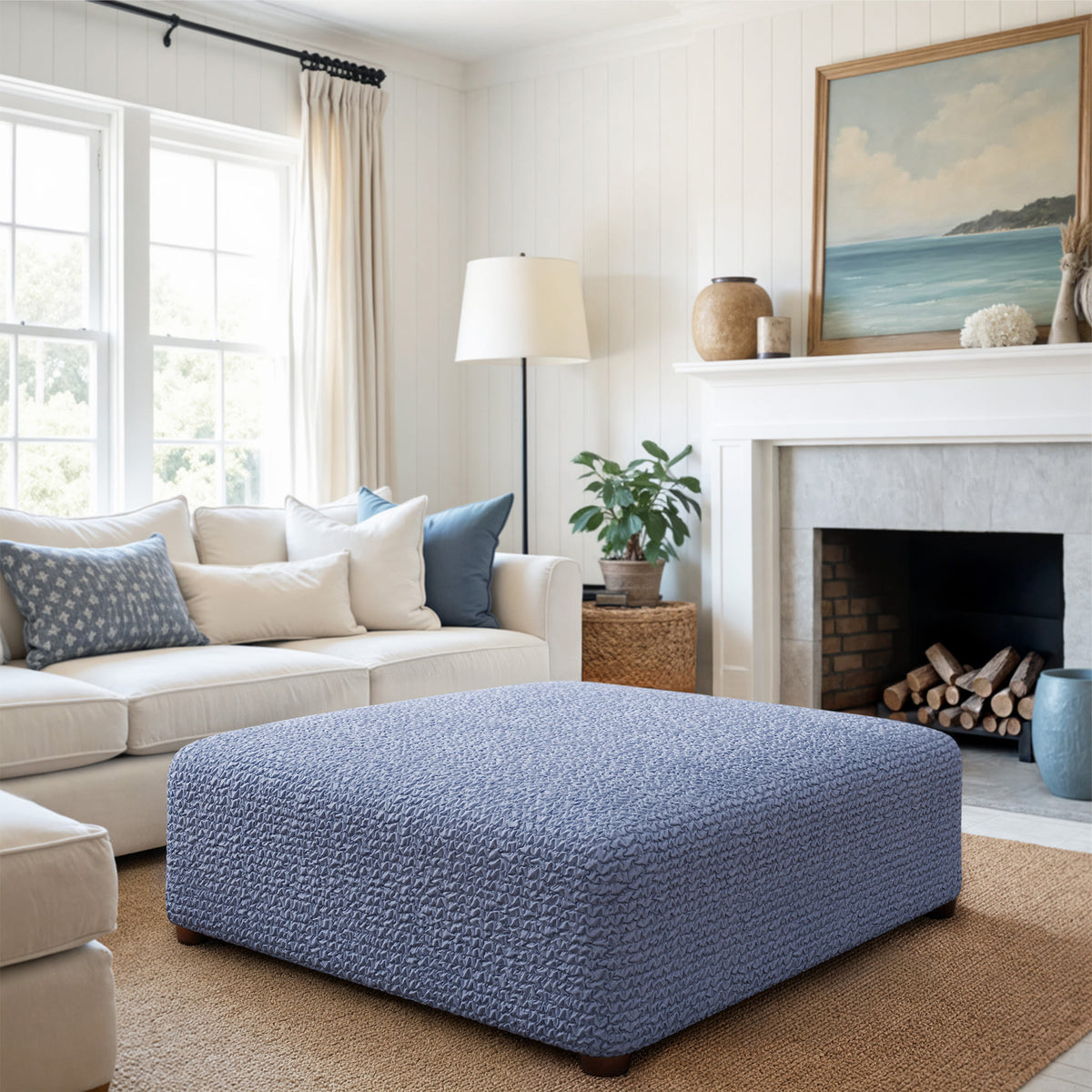Ottoman Slipcover (Large), Comfort Collection – Blue, interior view 1 | Blue