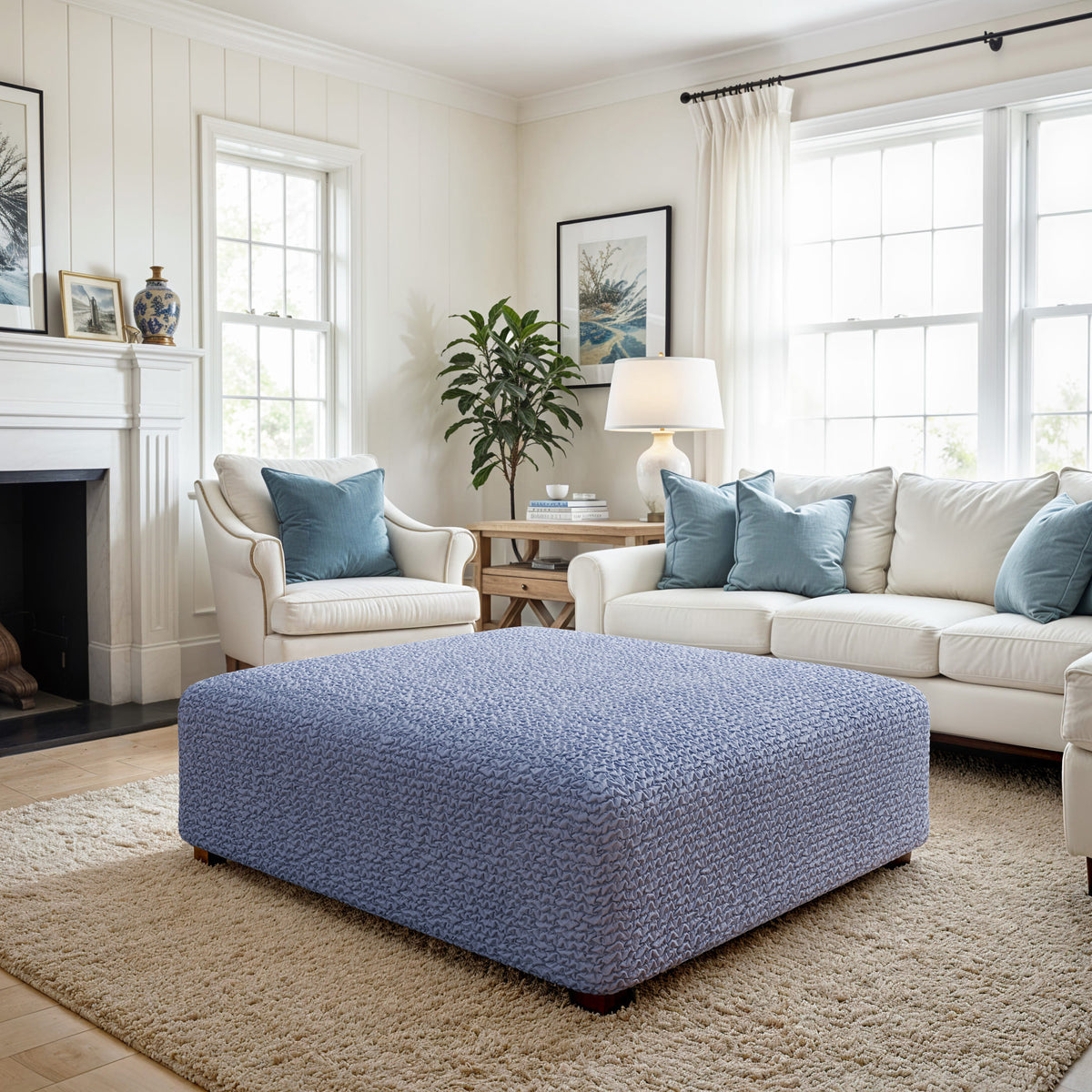 Ottoman Slipcover (Large), Comfort Collection – Blue, interior view 3 | Blue