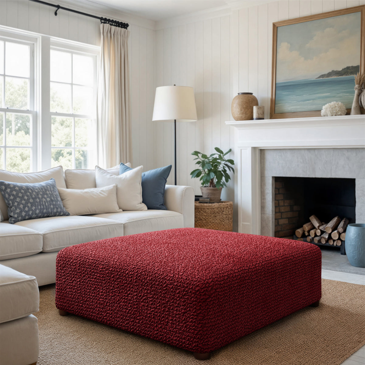 Ottoman Slipcover (Large), Comfort Collection – Burgundy, interior view 1 | Burgundy