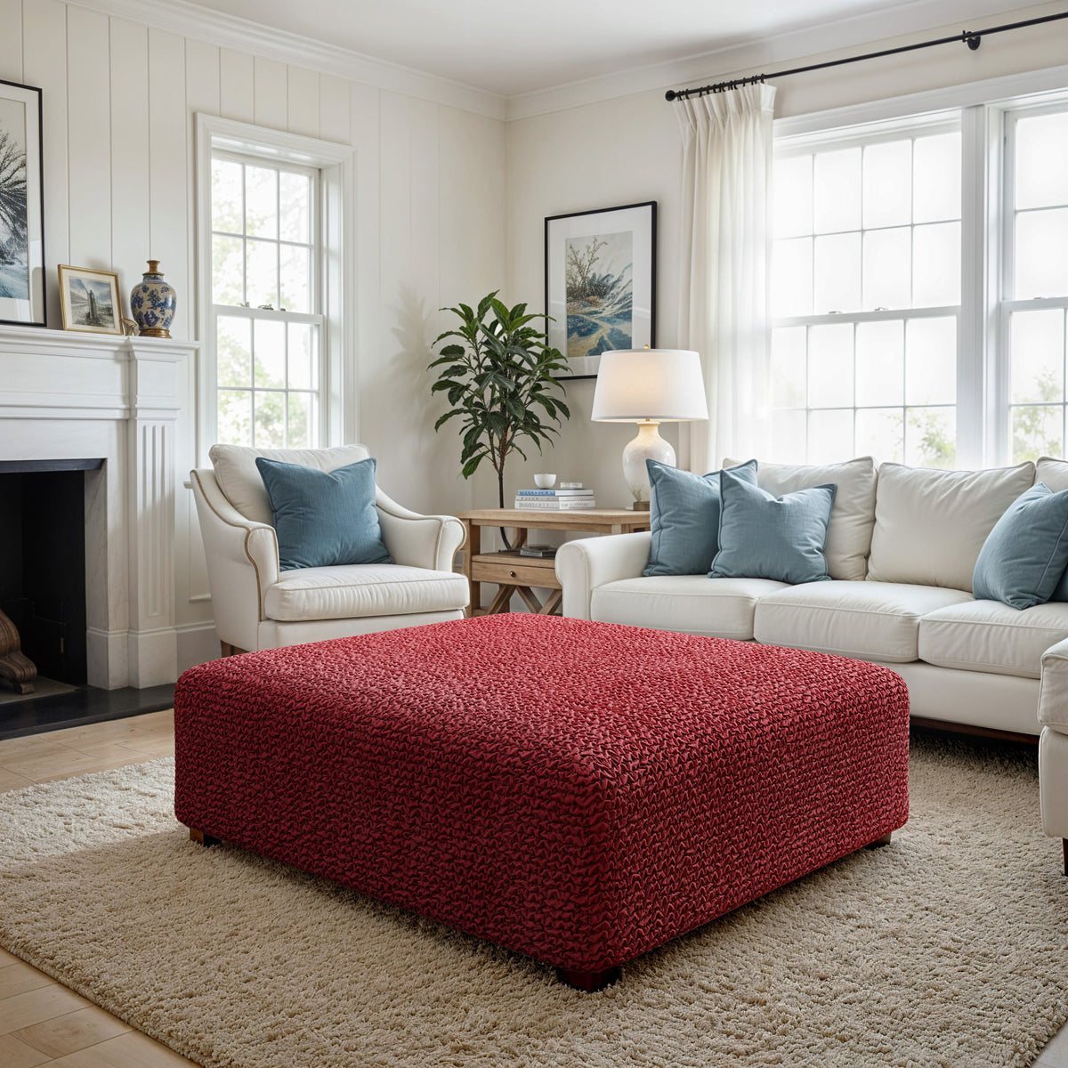 Ottoman Slipcover (Large), Comfort Collection – Burgundy, interior view 3 | Burgundy