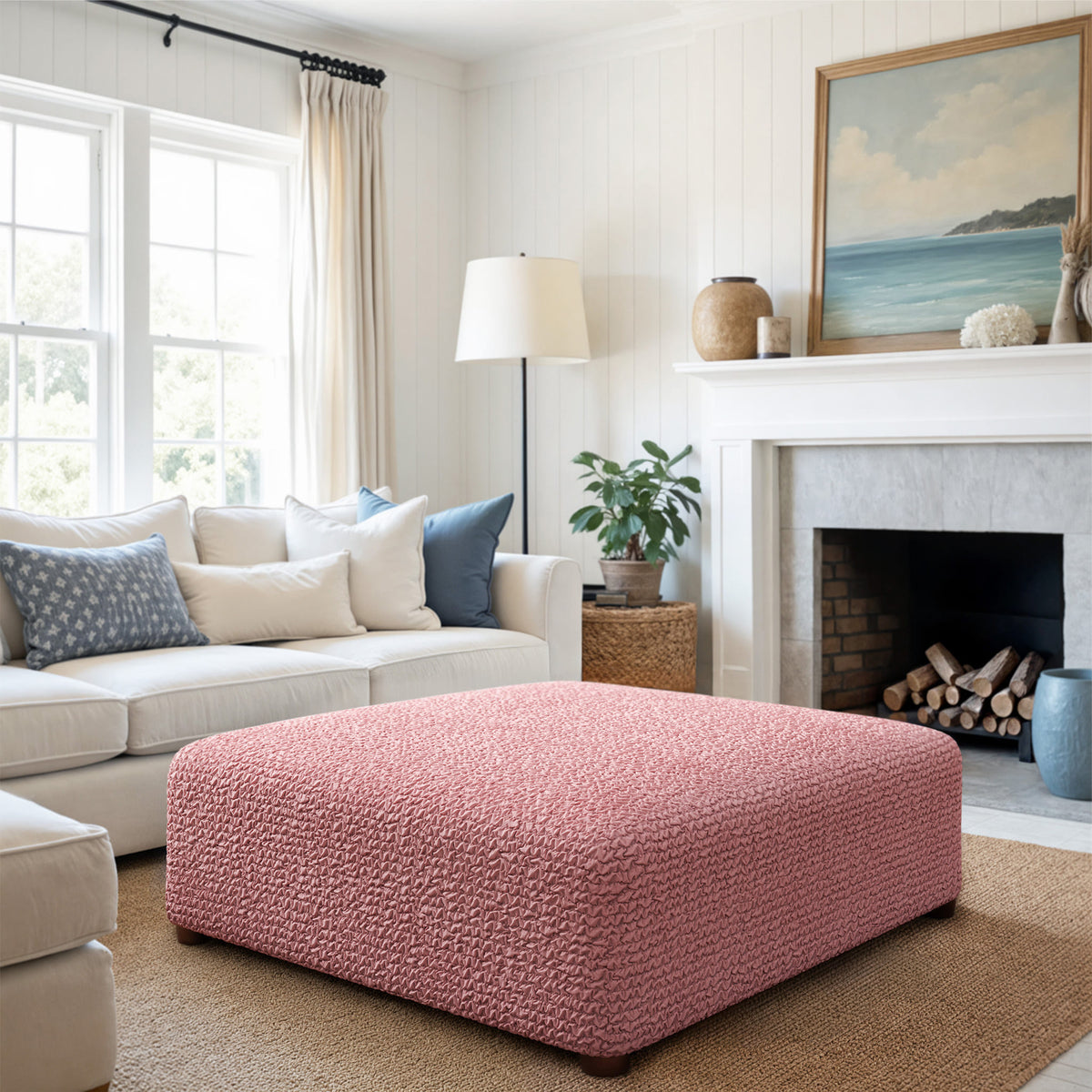 Ottoman Slipcover (Large), Comfort Collection – Coral Pink, interior view 1 | Coral Pink