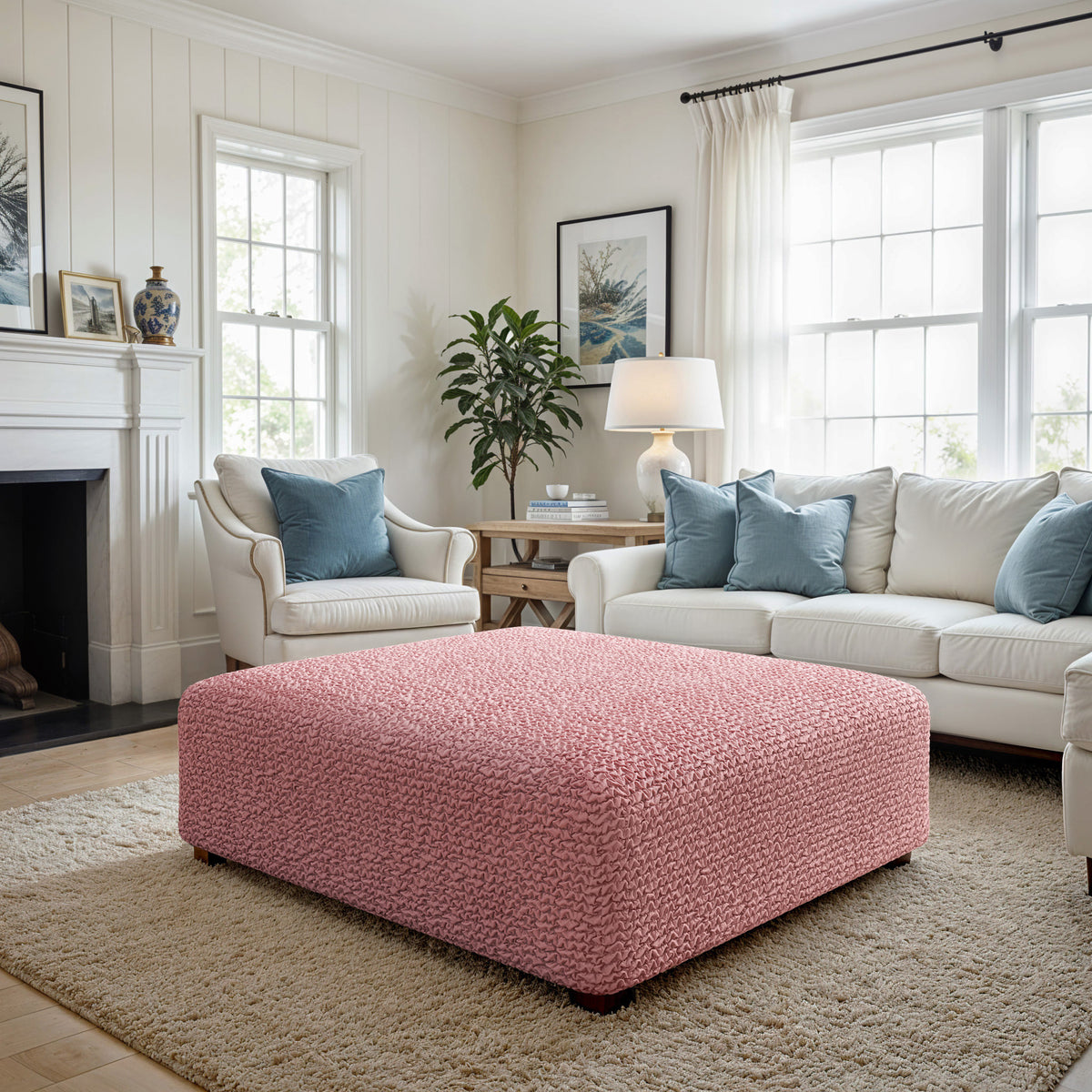 Ottoman Slipcover (Large), Comfort Collection – Coral Pink, interior view 3 | Coral Pink
