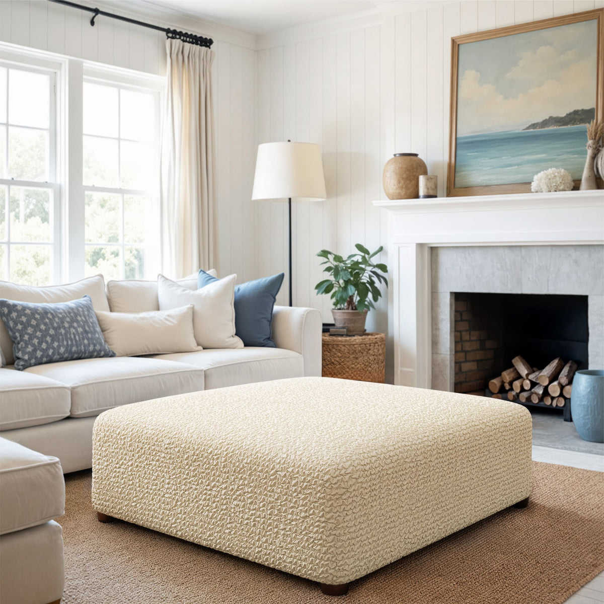 Ottoman Slipcover (Large), Comfort Collection – Cream, interior view 1 | Cream