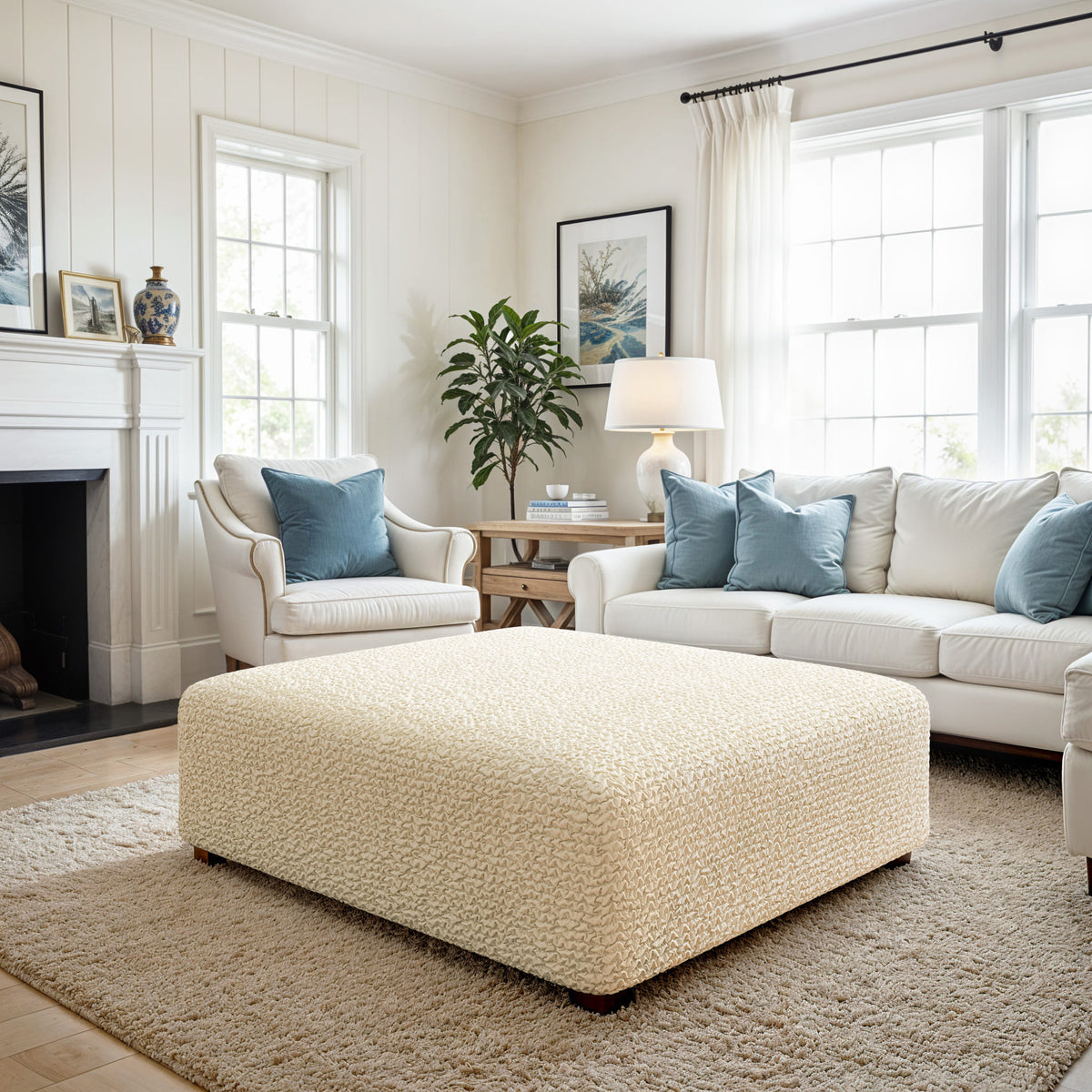Ottoman Slipcover (Large), Comfort Collection – Cream, interior view 3 | Cream