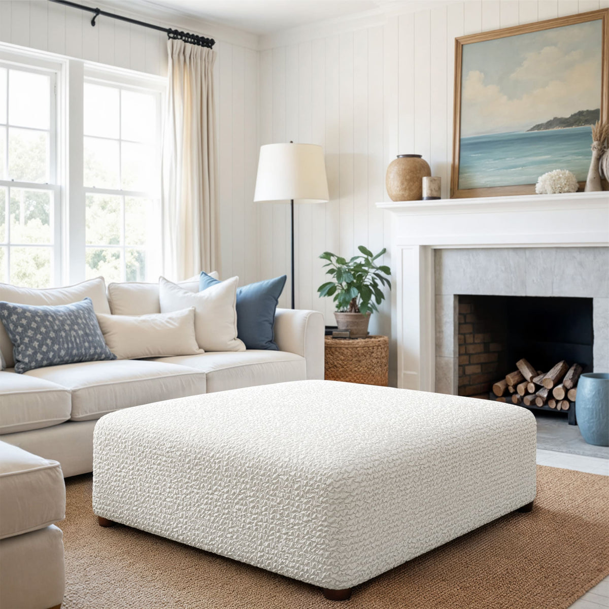 Ottoman Slipcover (Large), Comfort Collection – Crisp White, interior view 1 | Crisp White