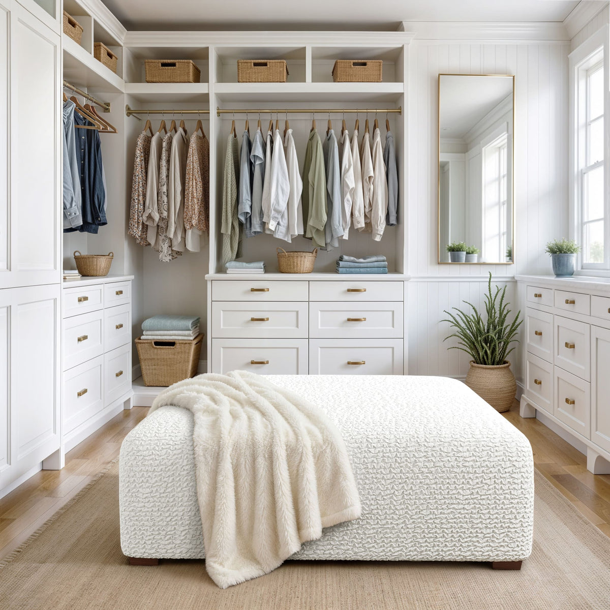 Ottoman Slipcover (Large), Comfort Collection – Crisp White, interior view 2 | Crisp White