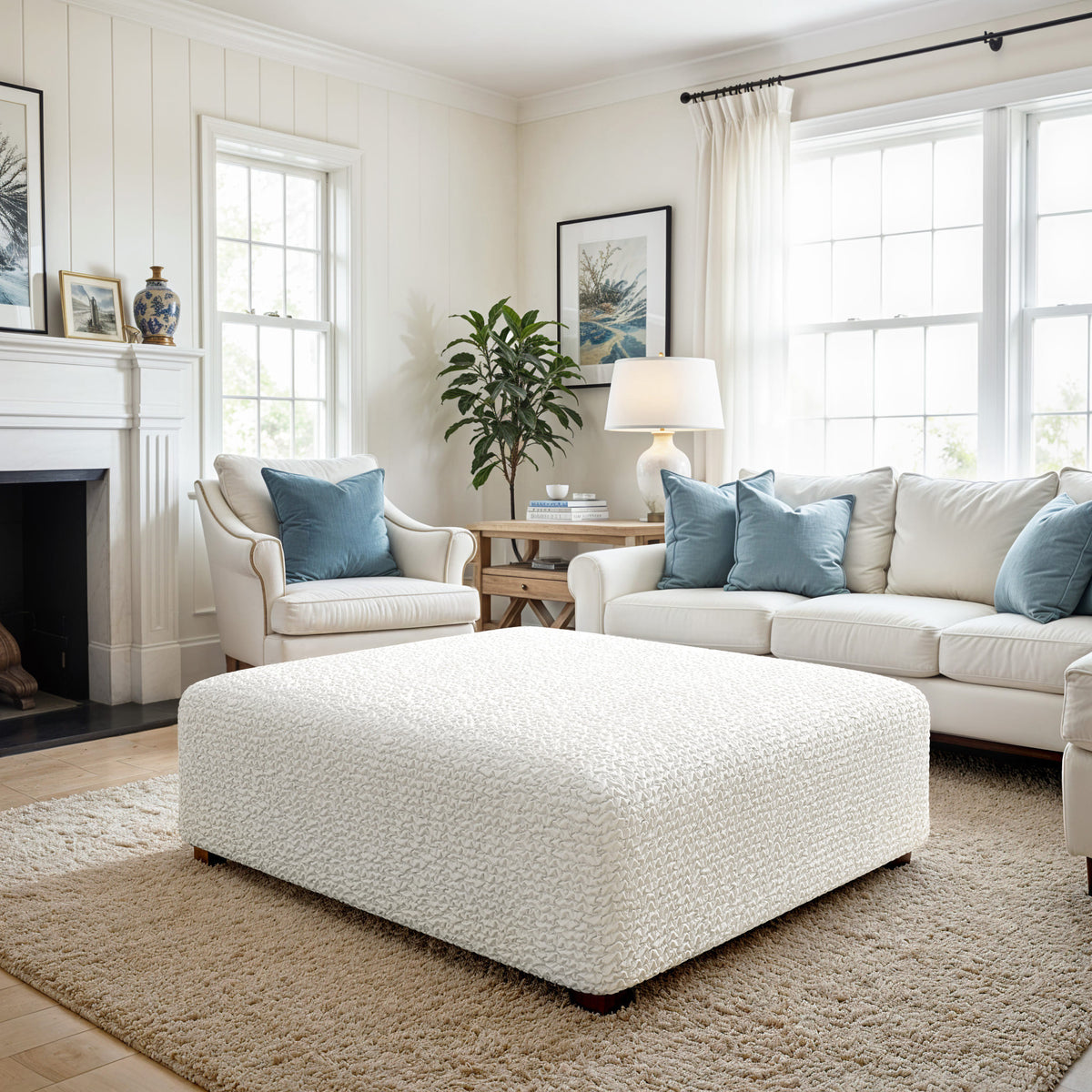 Ottoman Slipcover (Large), Comfort Collection – Crisp White, interior view 3 | Crisp White