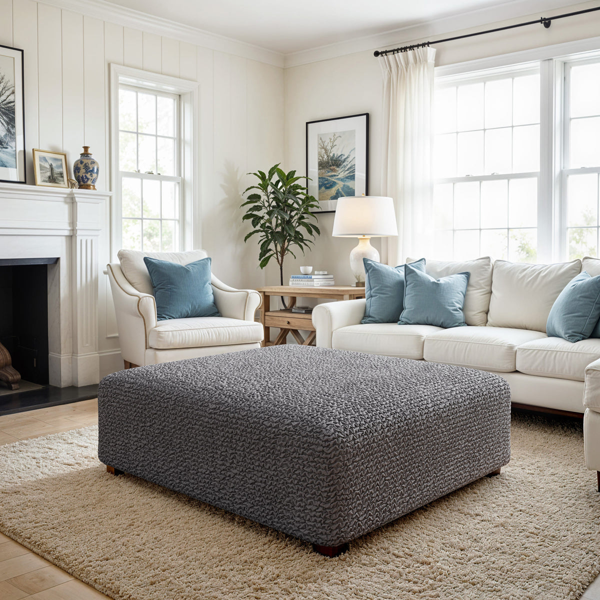 Ottoman Slipcover (Large), Comfort Collection – Dark Grey, interior view 3 | Dark Grey
