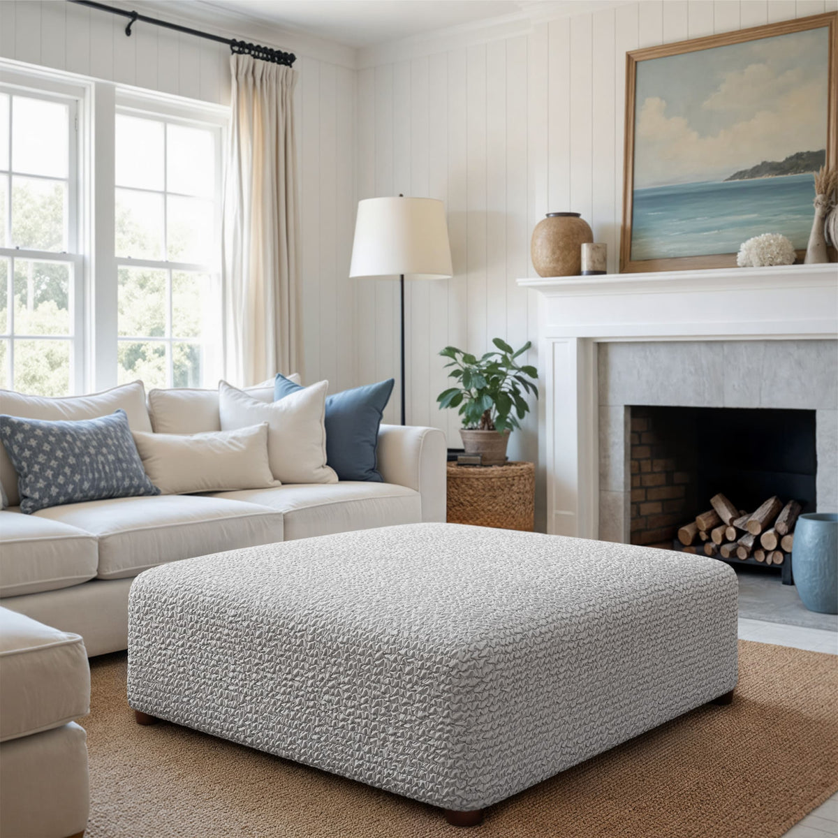 Ottoman Slipcover (Large), Comfort Collection – Light Grey, interior view 1 | Light Grey