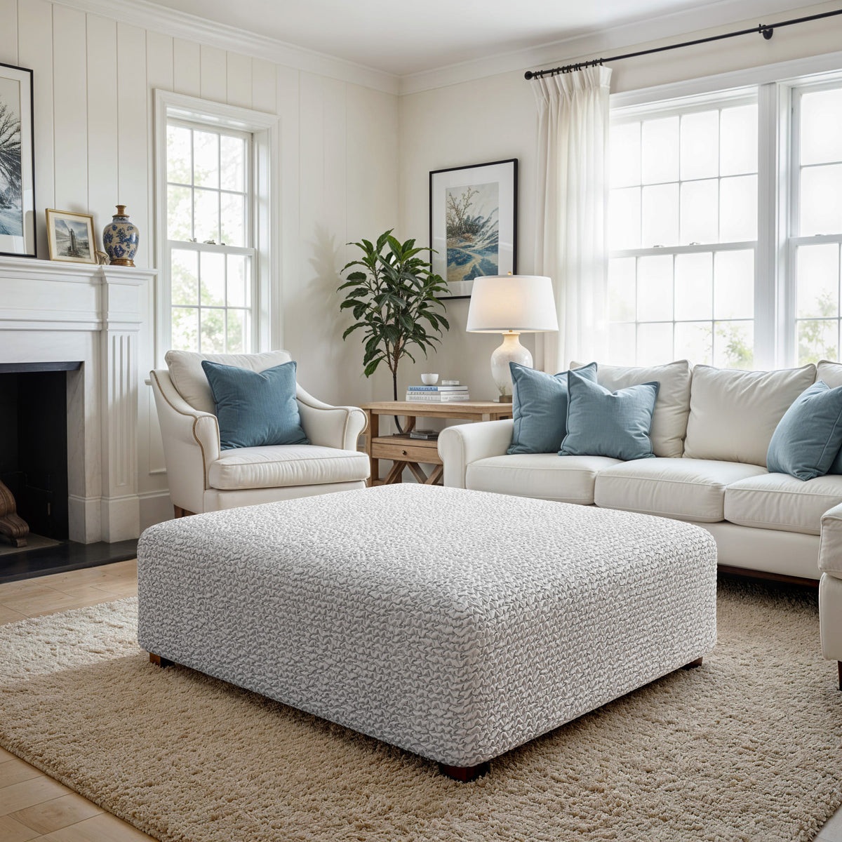 Ottoman Slipcover (Large), Comfort Collection – Light Grey, interior view 3 | Light Grey