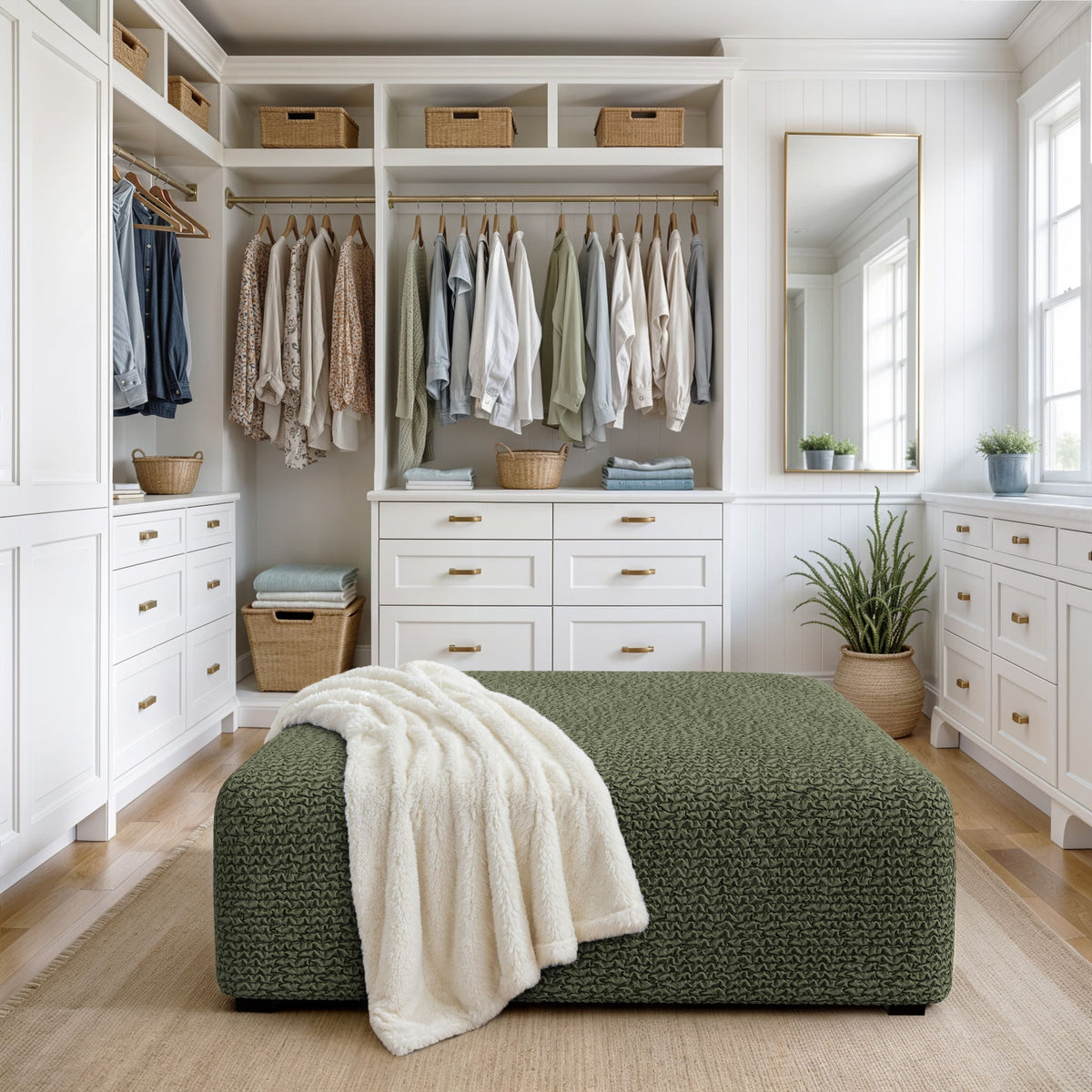 Ottoman Slipcover (Large), Comfort Collection – Moss Green, interior view 2 | Moss Green