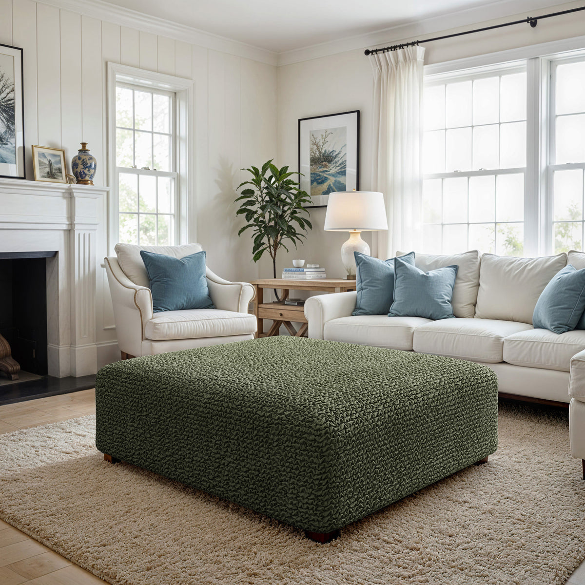 Ottoman Slipcover (Large), Comfort Collection – Moss Green, interior view 3 | Moss Green