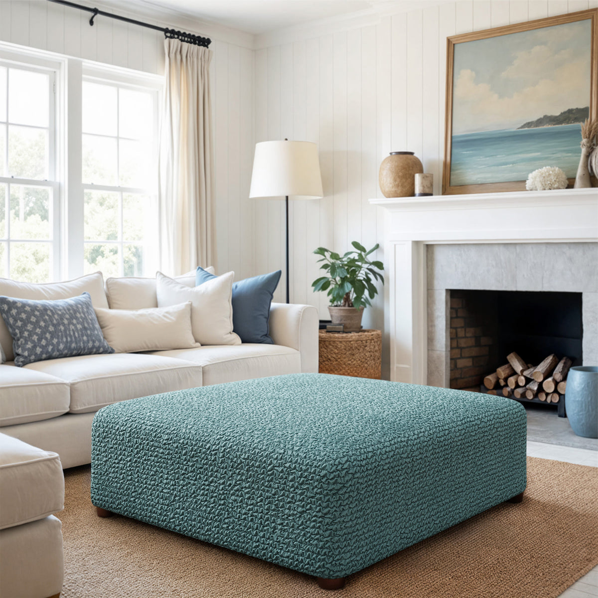 Ottoman Slipcover (Large), Comfort Collection – Teal, interior view 1 | Teal