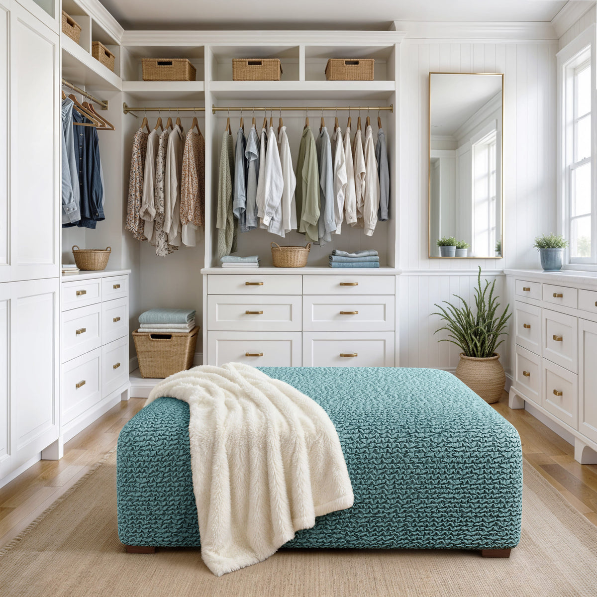 Ottoman Slipcover (Large), Comfort Collection – Teal, interior view 2 | Teal
