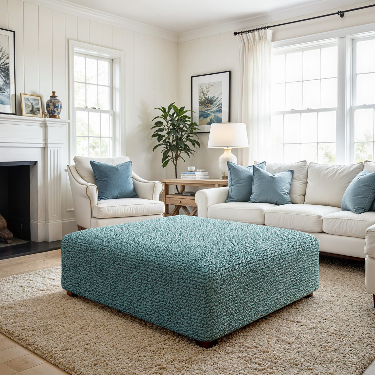 Ottoman Slipcover (Large), Comfort Collection – Teal, interior view 3 | Teal
