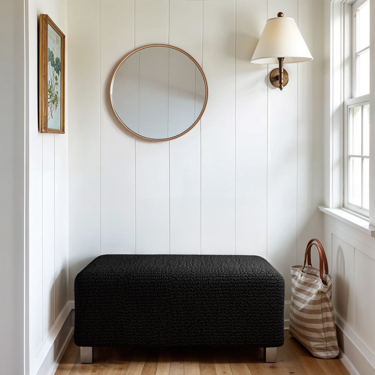 Ottoman Slipcover (Medium), Comfort Collection – Black, interior view 2 | Black