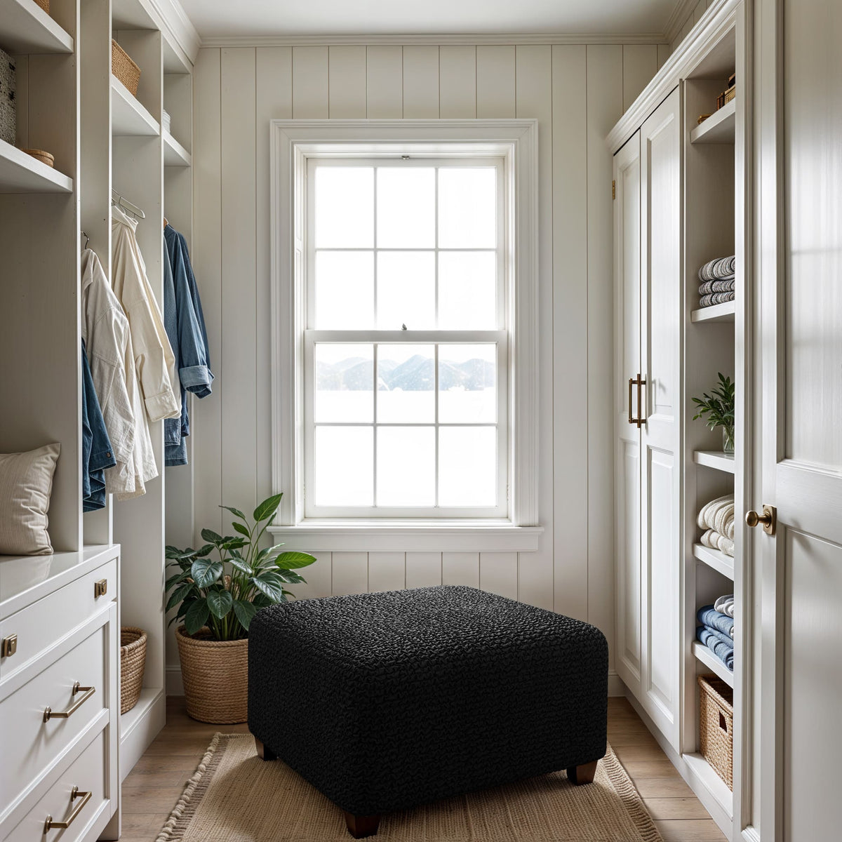 Ottoman Slipcover (Medium), Comfort Collection – Black, interior view 3 | Black