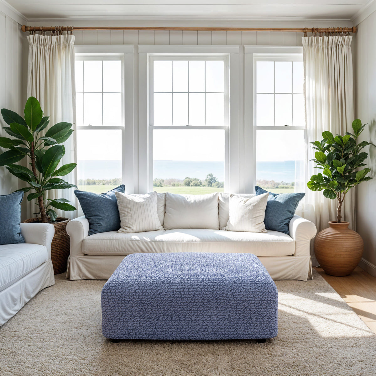 Ottoman Slipcover (Medium), Comfort Collection – Blue, interior view 1 | Blue