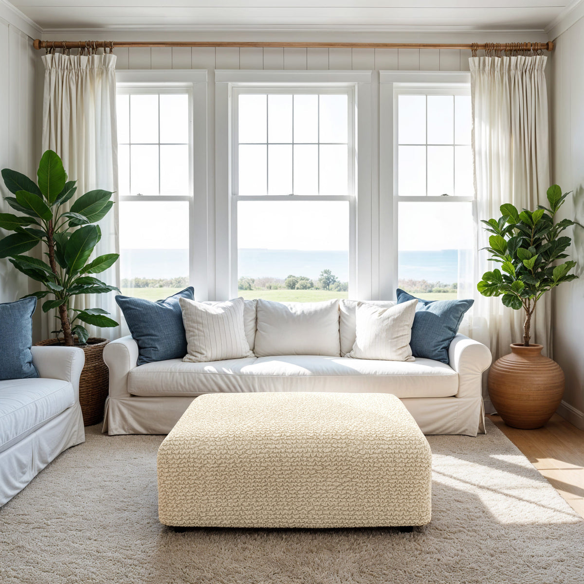 Ottoman Slipcover (Medium), Comfort Collection – Cream, interior view 1 | Cream