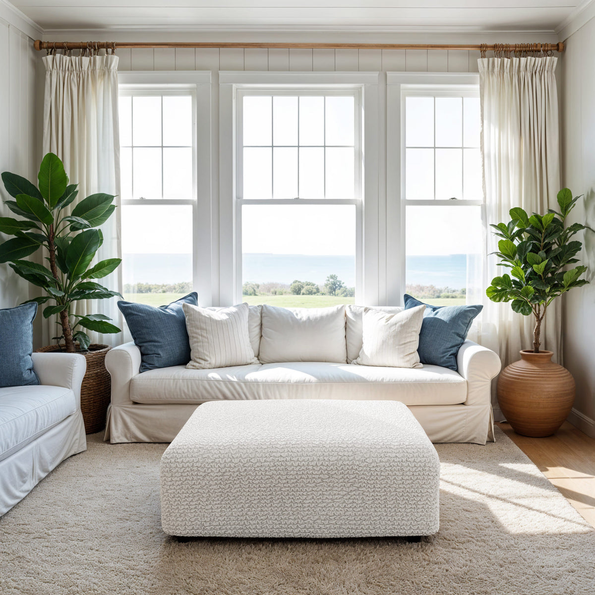 Ottoman Slipcover (Medium), Comfort Collection – Crisp White, interior view 1 | Crisp White