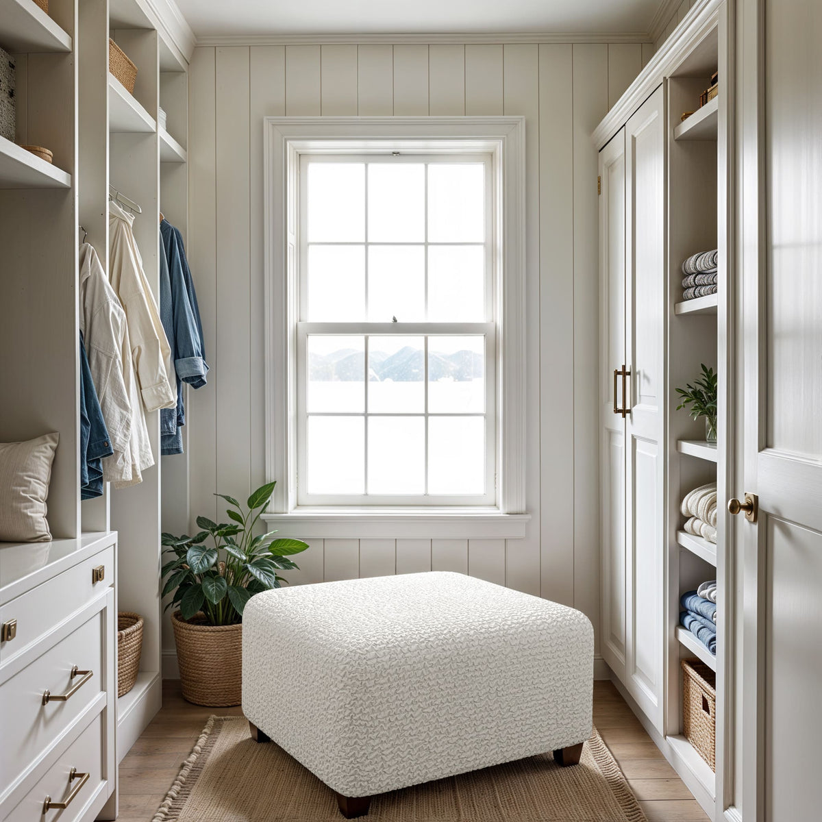 Ottoman Slipcover (Medium), Comfort Collection – Crisp White, interior view 3 | Crisp White