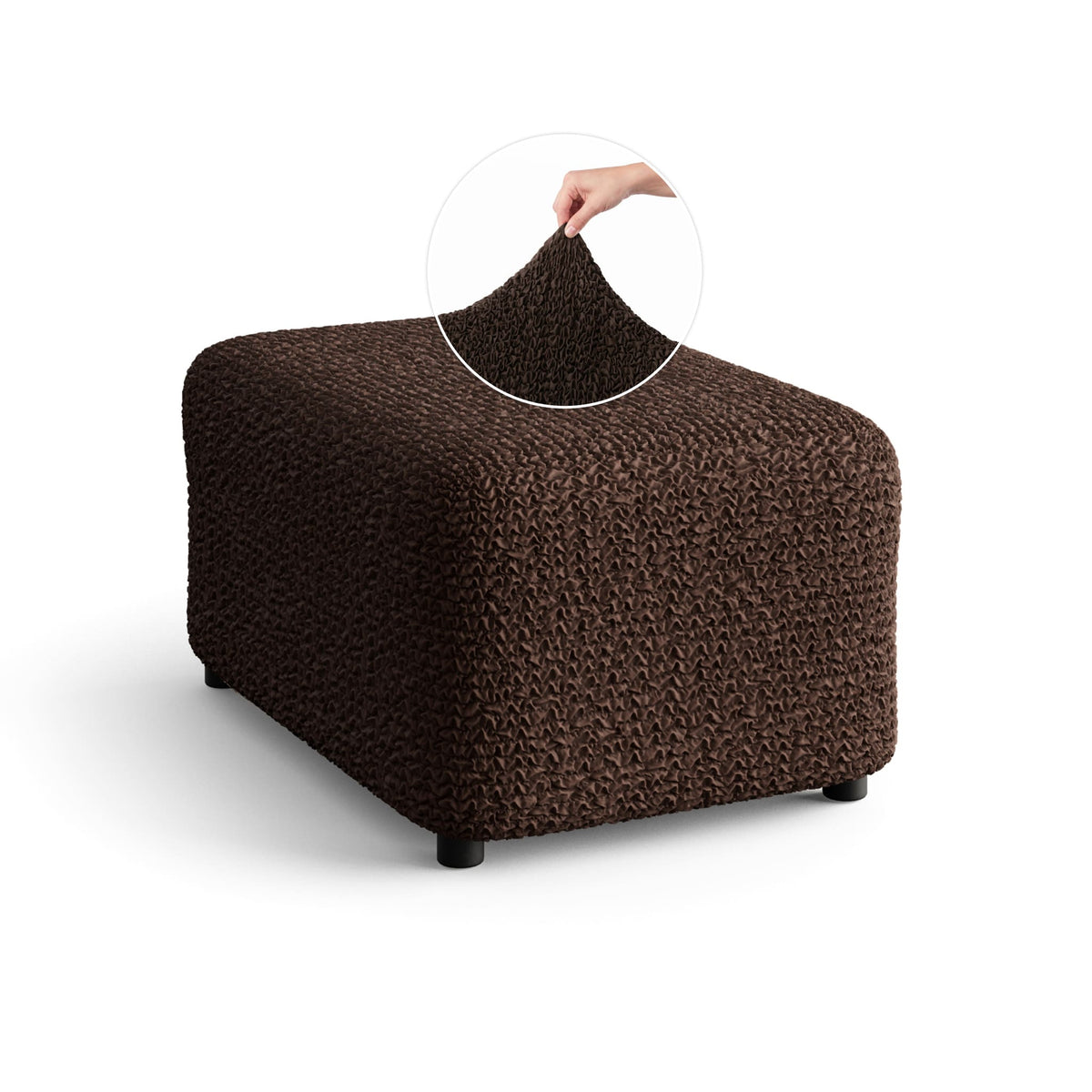 Ottoman Slipcover (Medium), Comfort Collection – Dark Brown, front view | Dark Brown