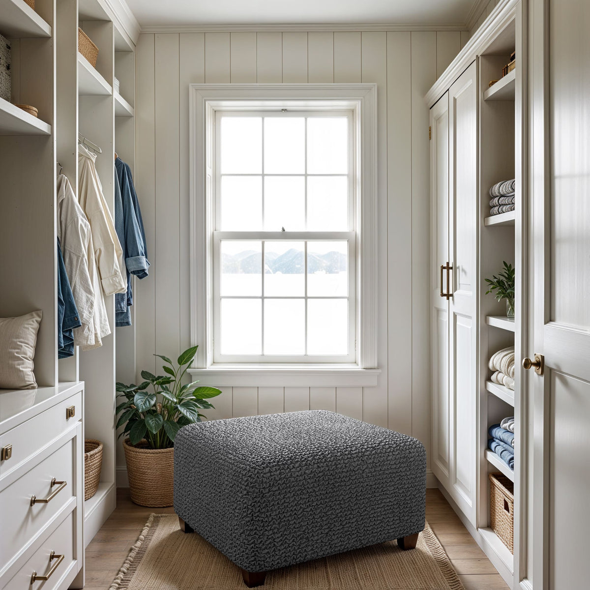 Ottoman Slipcover (Medium), Comfort Collection – Dark Grey, interior view 3 | Dark Grey