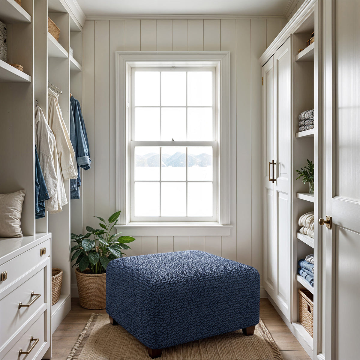 Ottoman Slipcover (Medium), Comfort Collection – Navy Blue, interior view 3 | Navy Blue
