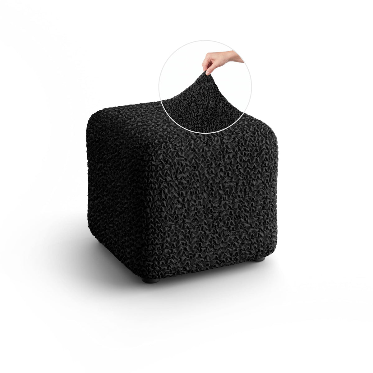 Ottoman Slipcover (Small), Comfort Collection – Black, front view | Black
