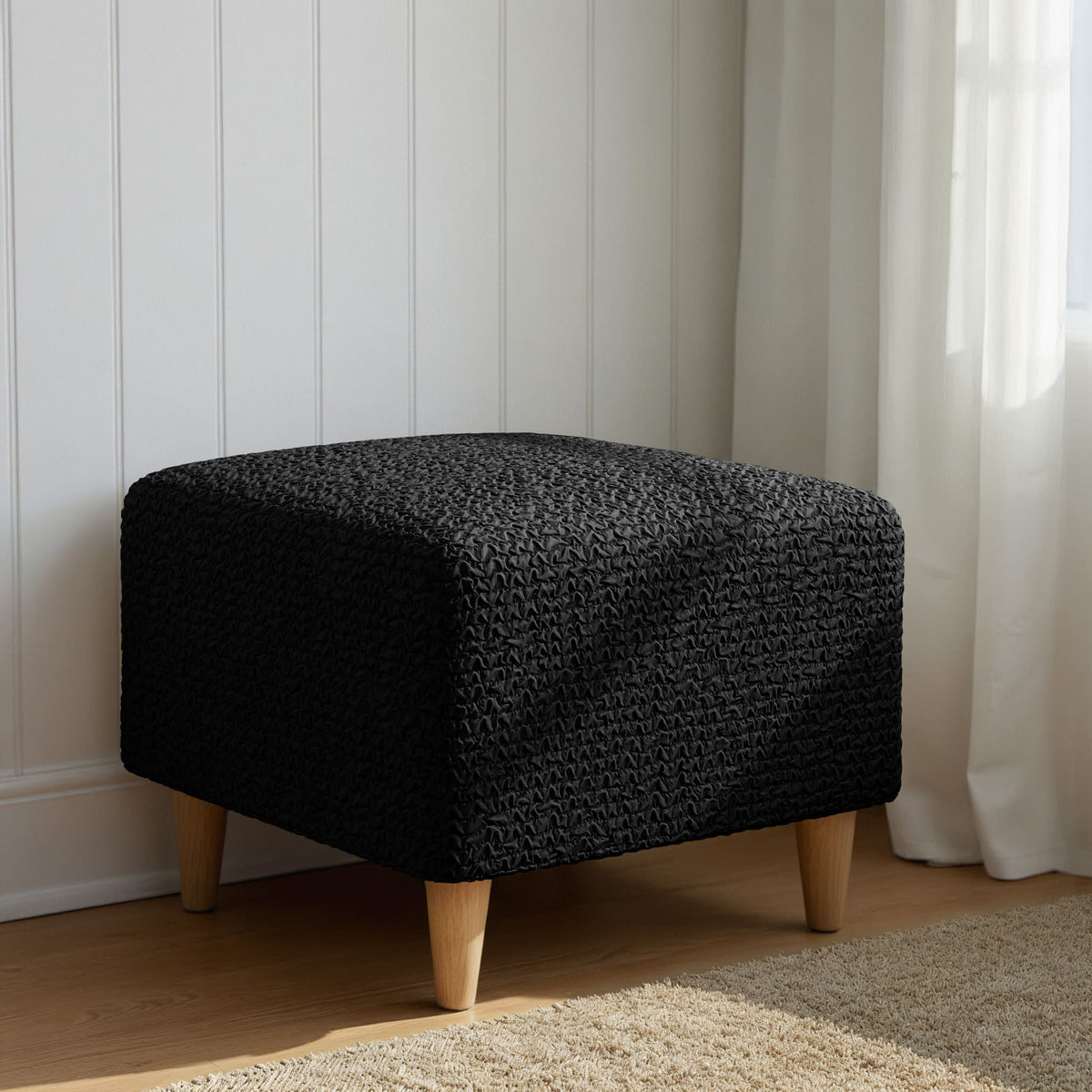 Ottoman Slipcover (Small), Comfort Collection – Black, interior view 3 | Black