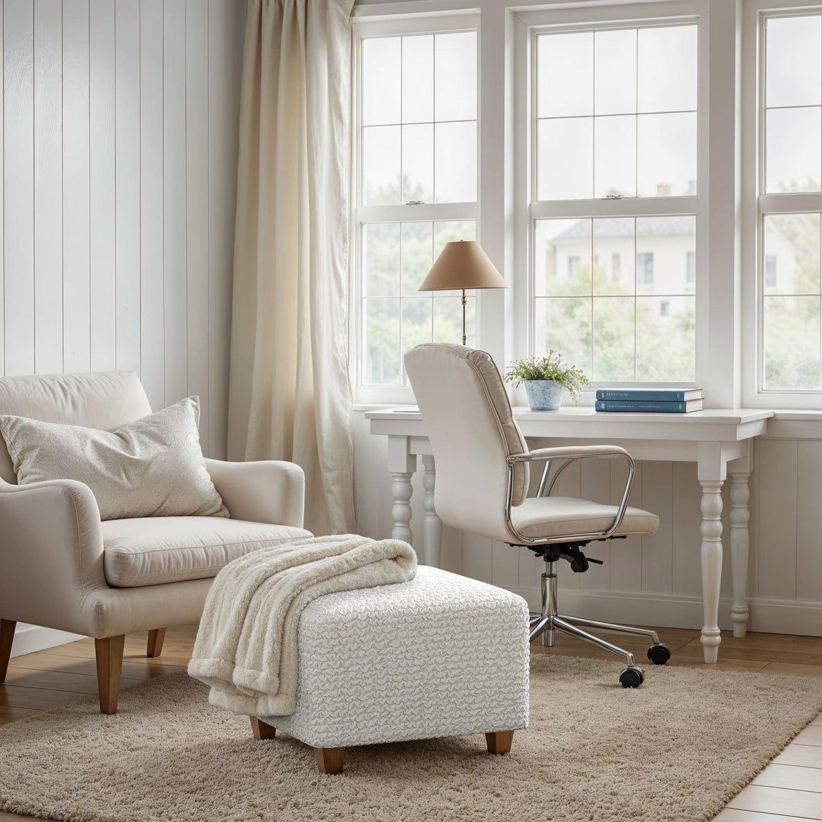 Ottoman Slipcover (Small), Comfort Collection – Crisp White, interior view 1 | Crisp White