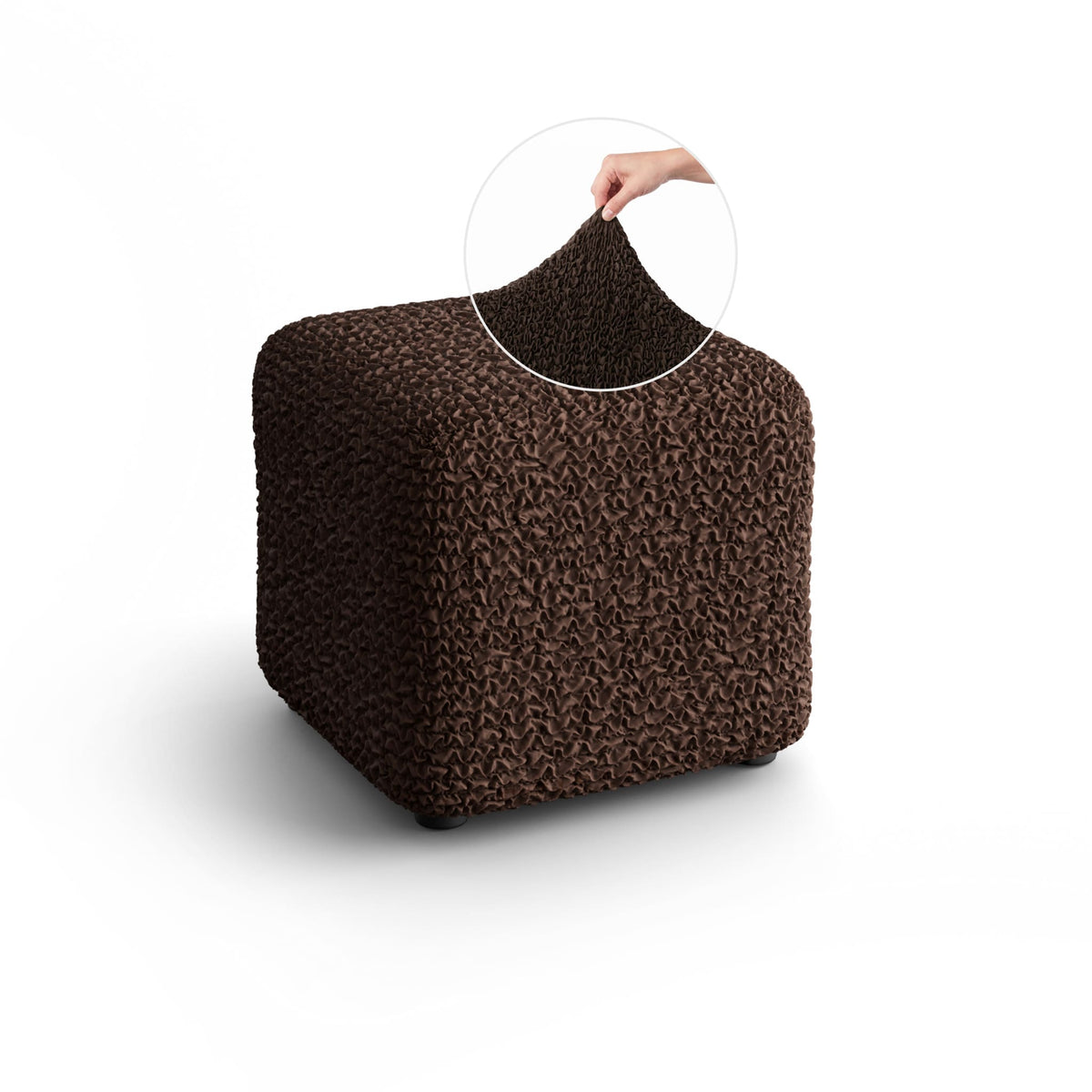 Ottoman Slipcover (Small), Comfort Collection – Dark Brown, front view | Dark Brown