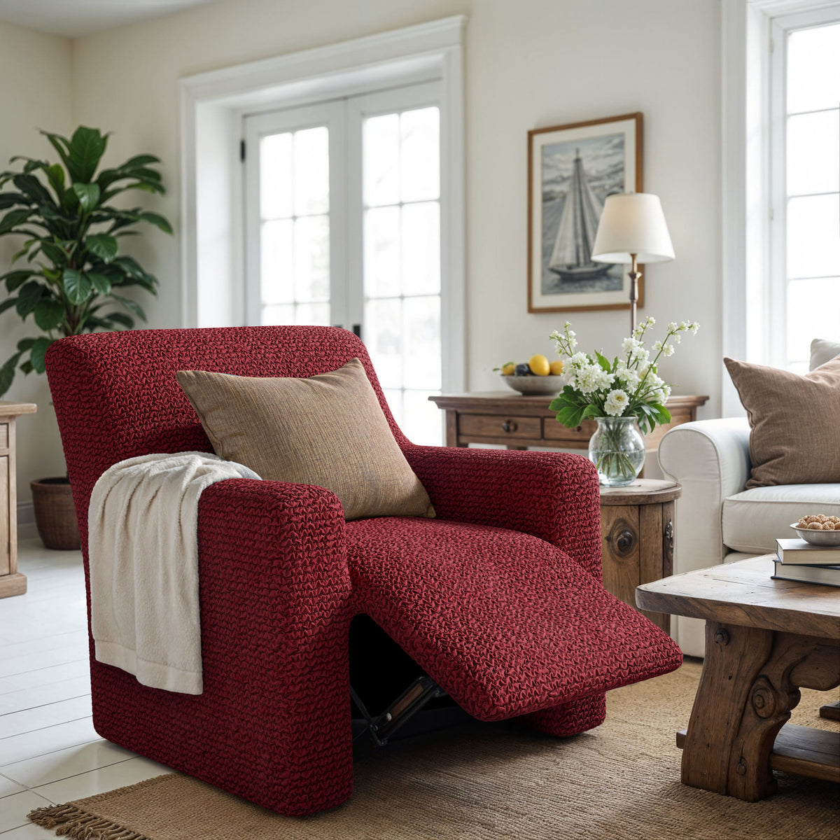 Reclining Armchair Slipcover, Comfort Collection – Burgundy, interior view 1 | Burgundy
