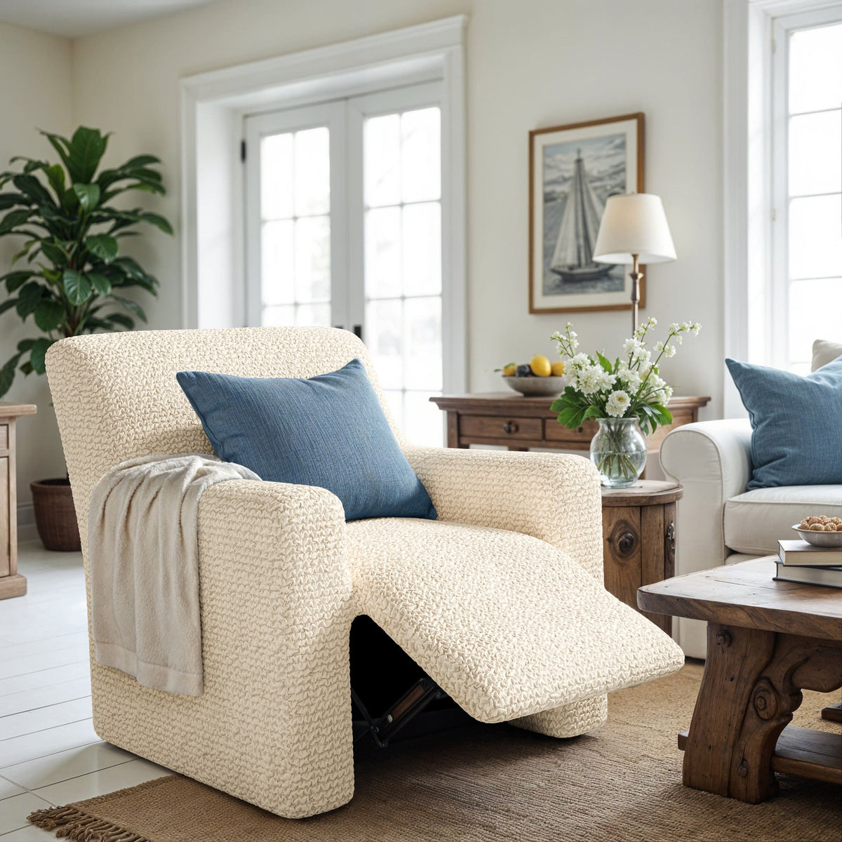 Reclining Armchair Slipcover, Comfort Collection – Cream, interior view 1 | Cream