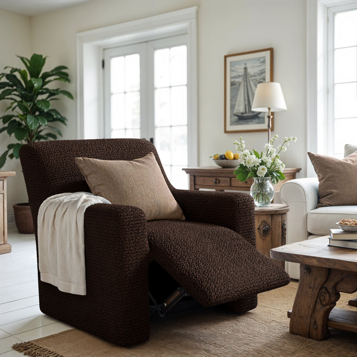Reclining Armchair Slipcover, Comfort Collection – Dark Brown, interior view 1 | Dark Brown