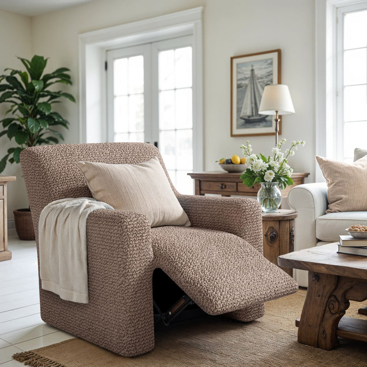 Reclining Armchair Slipcover, Comfort Collection – Soft Taupe, interior view 3 | Soft Taupe