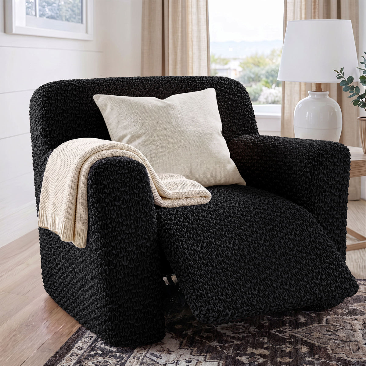 Reclining Armchair Slipcover, Embrace Collection – Black, interior view 1 | Black