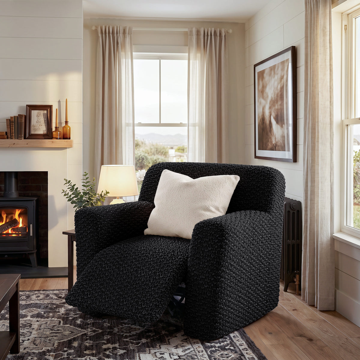 Reclining Armchair Slipcover, Embrace Collection – Black, interior view 2 | Black