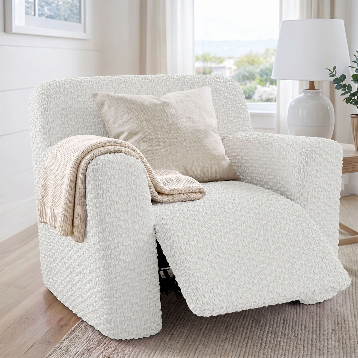 Reclining Armchair Slipcover, Embrace Collection – Crisp White, interior view 1 | Crisp White