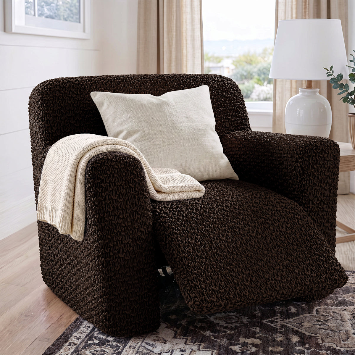 Reclining Armchair Slipcover, Embrace Collection – Dark Brown, interior view 1 | Dark Brown