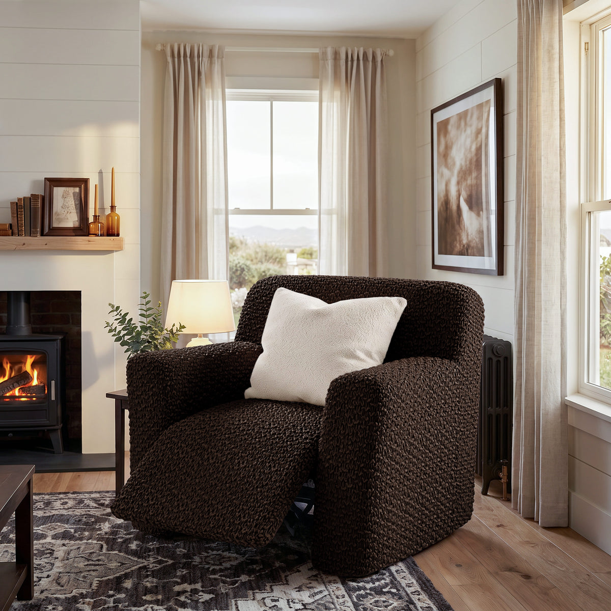Reclining Armchair Slipcover, Embrace Collection – Dark Brown, interior view 2 | Dark Brown