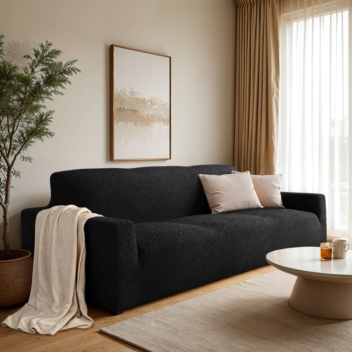 Sofa 3 Seater Slipcover, Comfort Collection – Black, interior view 1 | Black