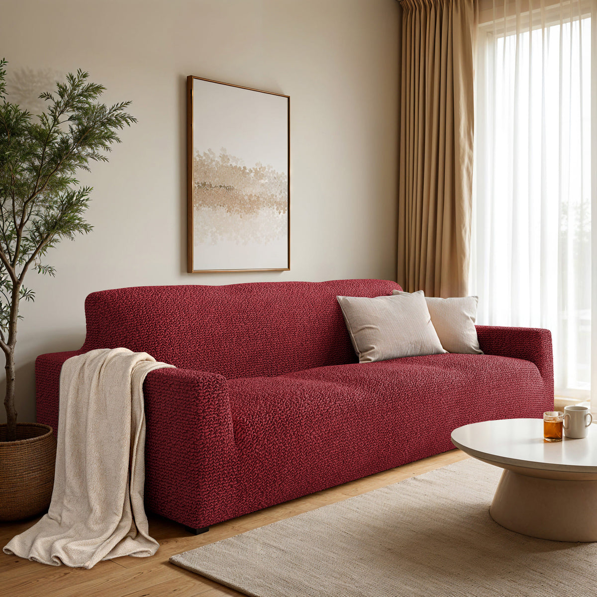 Sofa 3 Seater Slipcover, Comfort Collection – Burgundy, interior view 1 | Burgundy