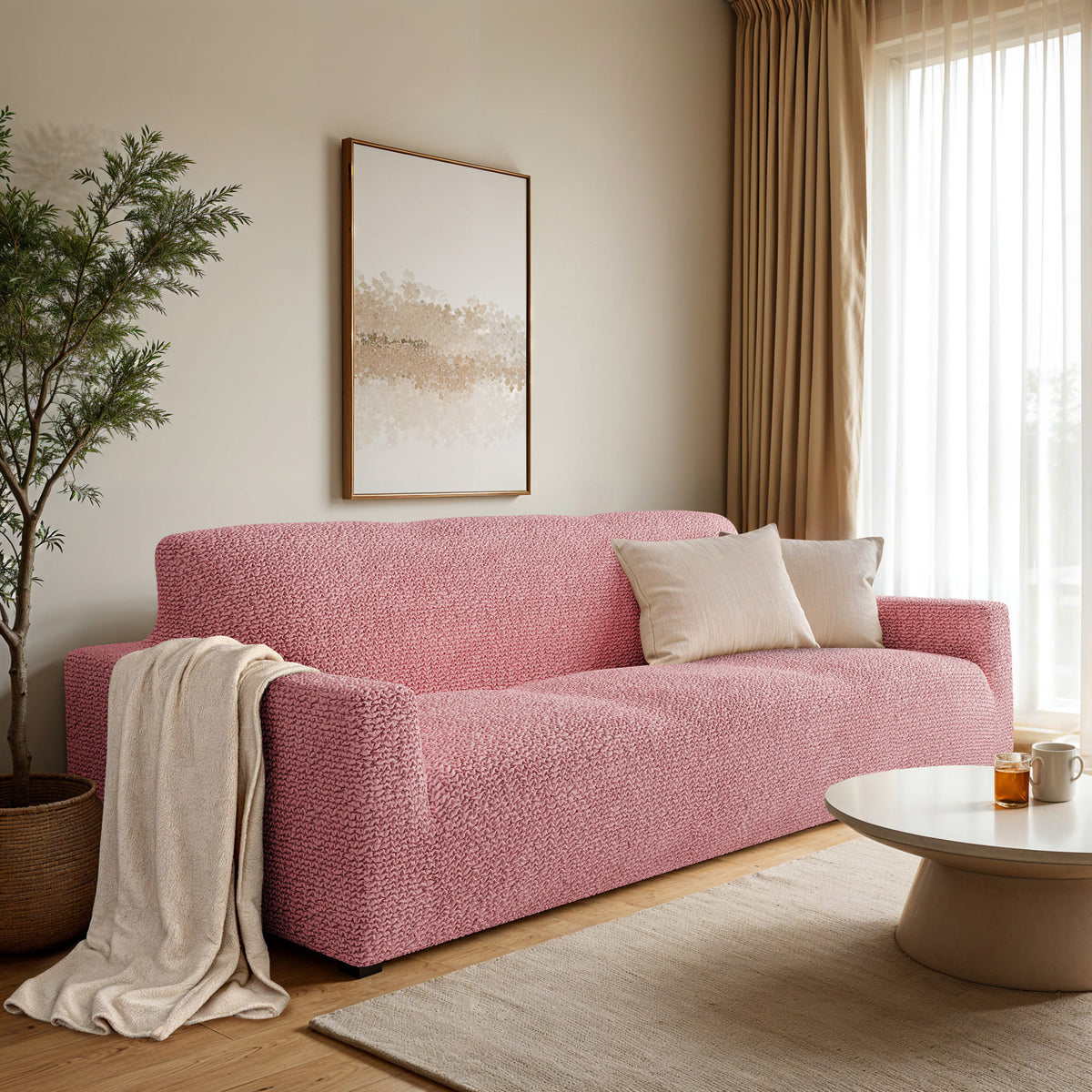 Sofa 3 Seater Slipcover, Comfort Collection – Coral Pink, interior view 1 | Coral Pink