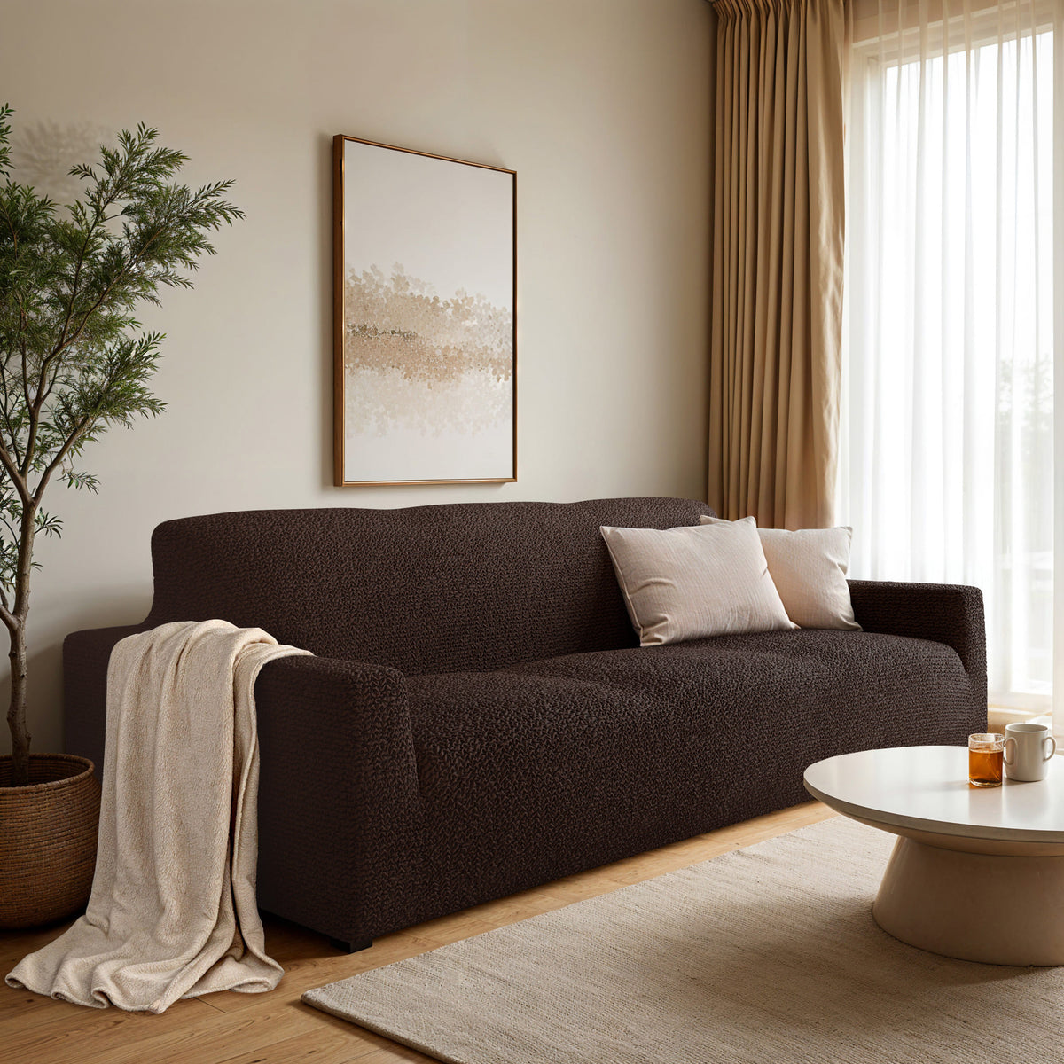 Sofa 3 Seater Slipcover, Comfort Collection – Dark Brown, interior view 1 | Dark Brown