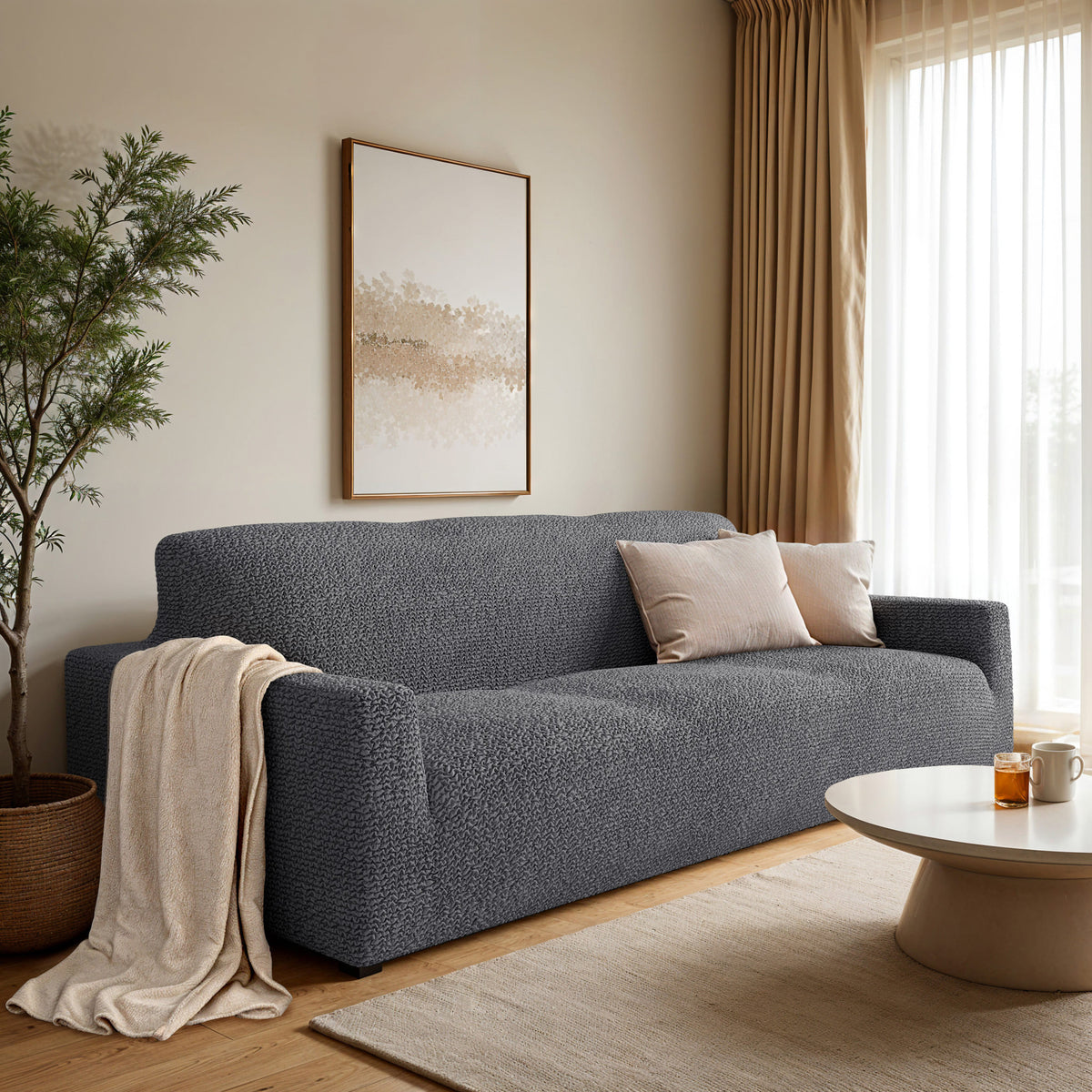 Sofa 3 Seater Slipcover, Comfort Collection – Dark Grey, interior view 1 | Dark Grey